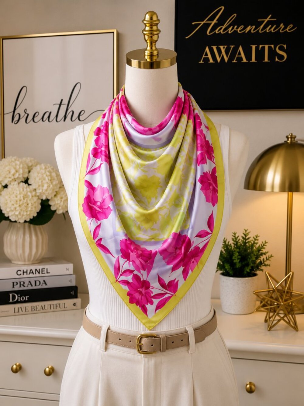 Ann Taylor Marjorie Floral 100% Silk Scarf Pink Yellow Lavender 25x25